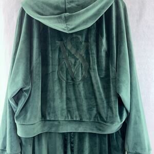 Victoria's Secret Velour Green Tracksuit Hooded Jacket And Pants Set Women XL
